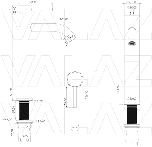 VALAZ Robinet Haut Mitigeur Lavabo Inoxydable | Laiton Élégant Chromé Série Jabalon | Bain de Main Installation Facile P