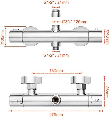 GRIFEMA G17005 - Robinet thermostatique universel chromé, double sorties, colonne de douche, argent métallique, exclusiv