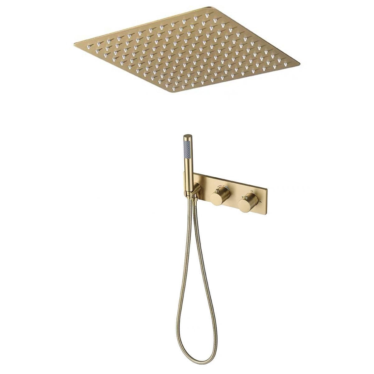 Colonne de douche thermostatique or brossé, moderne 16inch / 400mm, système de douche encastré pose au plafond (59A Lait