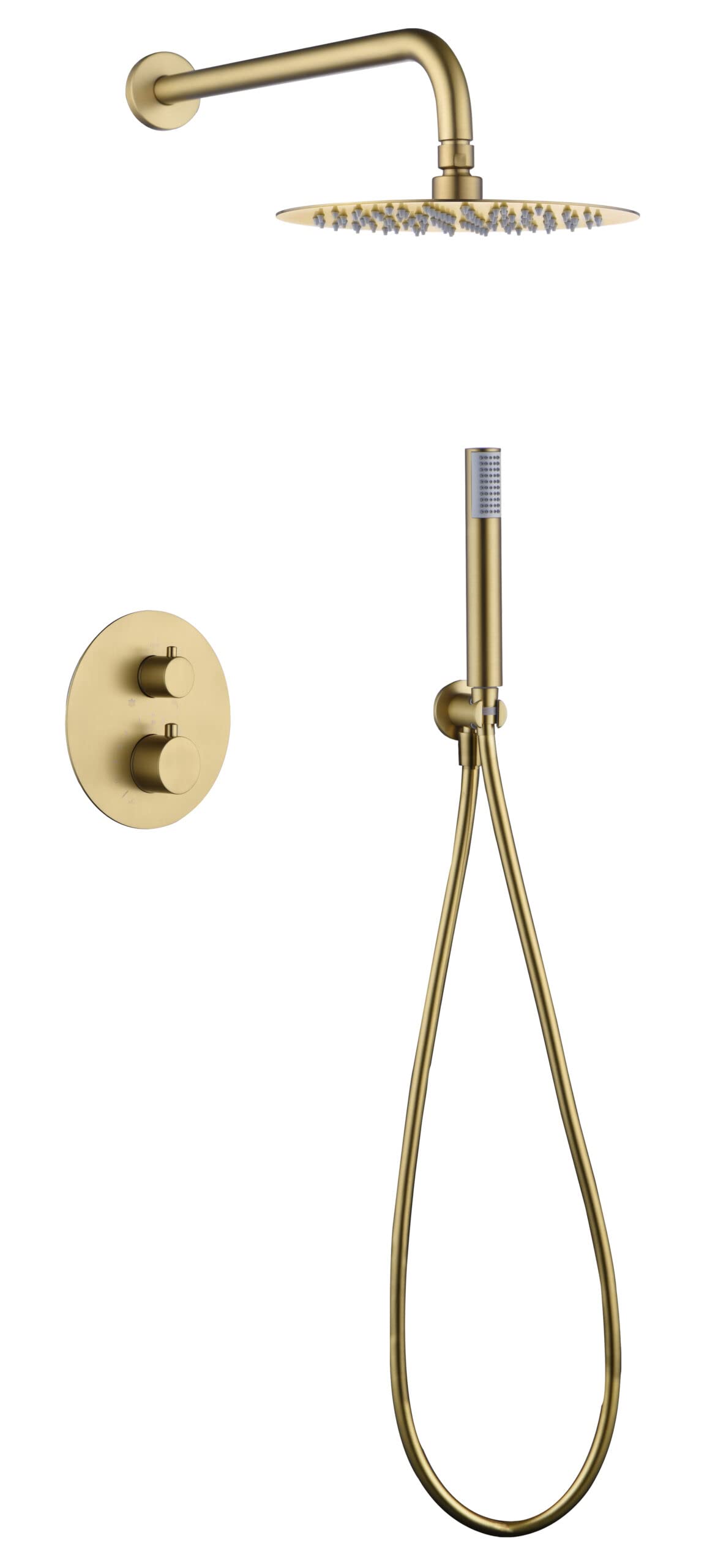 MICE - EnSEMBLE DE DOUCHE Thermostatique MURAL - Robinetterie Salle De Bains Thermostatique Dorée Broşsé - 2 Voies - Kit
