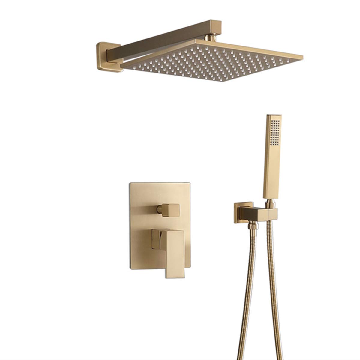 Colonne douche encastrable dorée anti calcaire economiseur d'eau + Set douche encastré Carré Cuivre économiseur d'eau sa